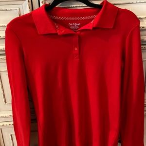 Cat & Jack Red Long Sleeved Polo Shirt Size XL